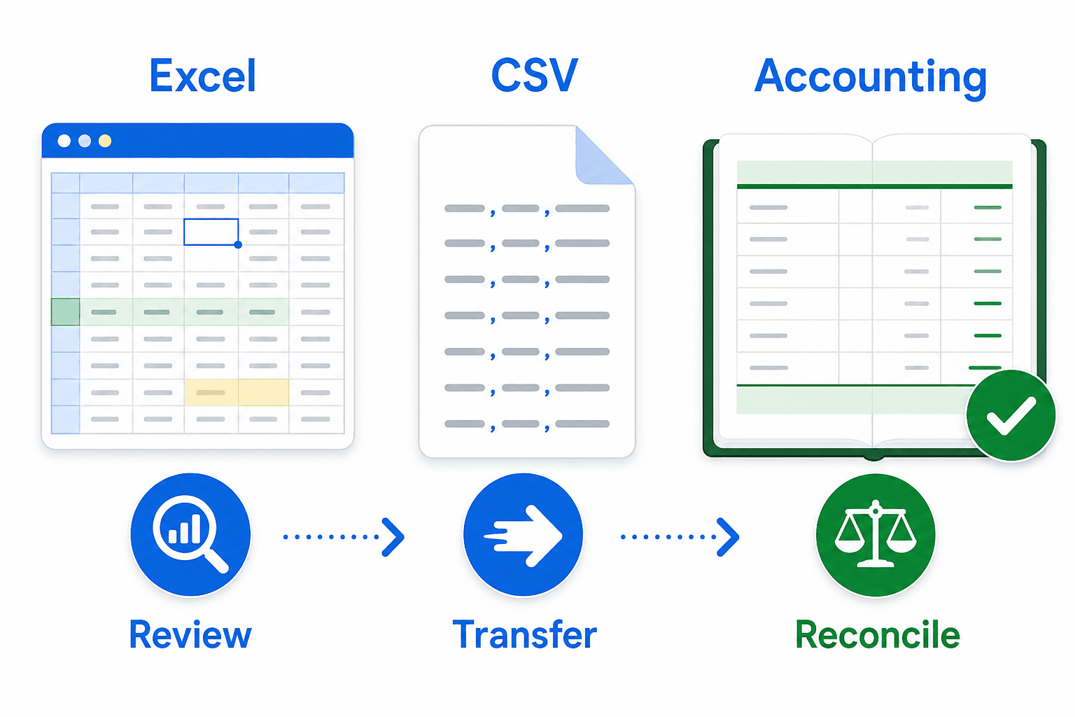 Comparison of Excel, CSV and accounting-ready bank statement outputs